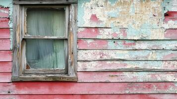 Weathered Window and Peeling Painted Wood Siding photo