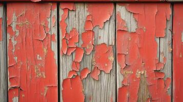 Peeling Red Paint on Weathered Wooden Boards photo