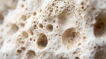 Closeup of porous rock texture showing holes and crevices photo