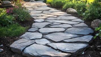 A stone pathway in a garden photo
