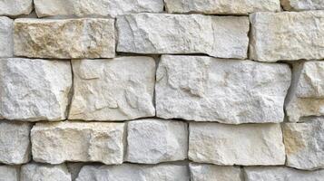A textured stone wall of varying shades of beige and white photo