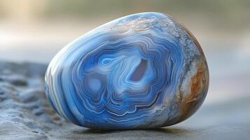 Blue Agate Stone Showing Intricate Banding Patterns photo