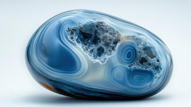 Blue Agate Geode Polished Stone Displaying Internal Structure photo