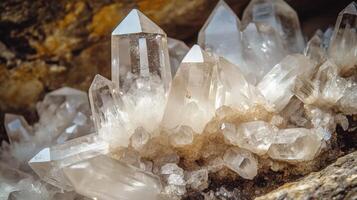 Cluster of Clear Quartz Crystals in Rock Formation photo