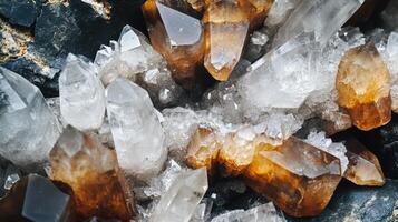 Smoky Quartz and Clear Quartz Crystal Cluster Formation photo