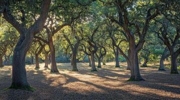 Majestic Oak Trees Basking In Golden Sunlight photo