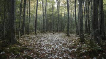 Serene Forest Path Covered In Fallen Leaves photo