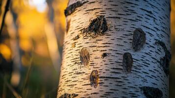 Birch Tree Trunk Close Up Autumn Sunlight photo