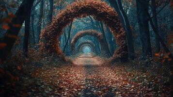 Autumnal Forest Path With Leaf Arched Tunnels photo
