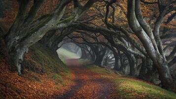 Autumnal Pathway Underneath Arching Trees photo