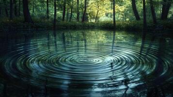 Forest Pond Reflecting Concentric Water Ripples photo