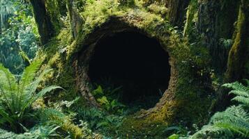 Mossy Tree Trunk Hollow Secret Forest Entrance photo