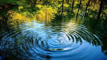 Ripples Reflecting Trees and Sky on Calm Water photo