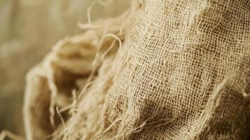 Close up view of a beige burlap fabric texture photo