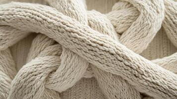 Beige Knitted Fabric Texture Close Up View photo