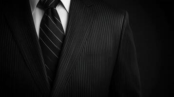 Black Pinstripe Suit Jacket and Tie Detail photo
