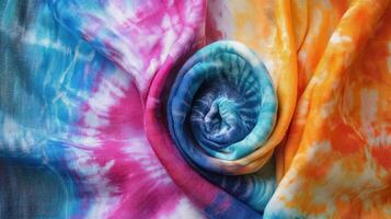 Colorful Tie Dye Fabric Swirled Pattern Design photo