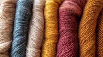Colorful Wool Yarn Skeins Arranged Vertically photo