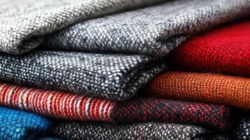 A Stack of Warm Winter Wool Blankets photo