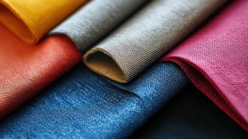 Colorful Fabric Samples Arranged in a Layered Display photo