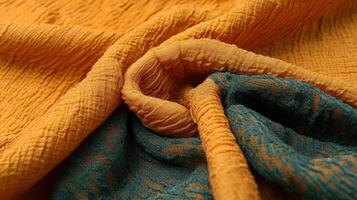Textured Fabric in Shades of Mustard and Teal photo