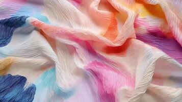 Abstract Pastel Fabric Draped in Colorful Waves photo