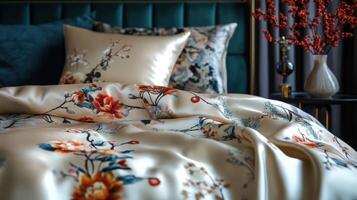 Elegant Floral Patterned Silk Bedding Set photo