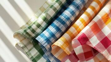 Colorful Gingham Fabric Rolls Displayed Beautifully photo