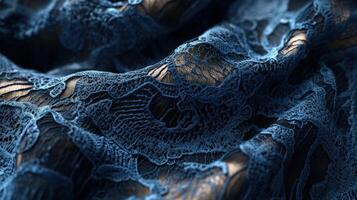 Deep Blue Lace Fabric Draped Elegantly photo