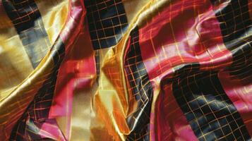 Draped Metallic Fabric with Checkered Pattern photo