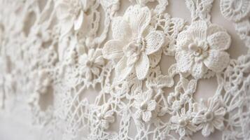 Delicate White Crochet Flowers Adorn Fabric photo