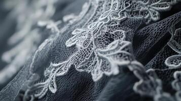 Delicate Grey Lace Fabric Detailed Close Up photo