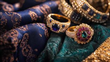 Luxurious Gold Rings Adorned With Vibrant Gemstones photo