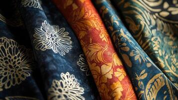 Colorful Fabrics Displaying Intricate Floral Patterns photo