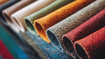 Colorful Fabric Rolls Displaying Various Textures photo