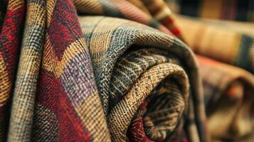 Rolled Plaid Fabric Warm Autumnal Tones photo