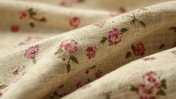 Beige Fabric with Delicate Pink Floral Pattern photo