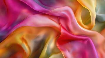 Colorful Draped Silk Fabric Showing Texture and Gradient Hues photo