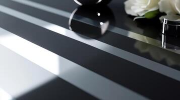 Reflective Surface with Grey Stripes and Cosmetics photo