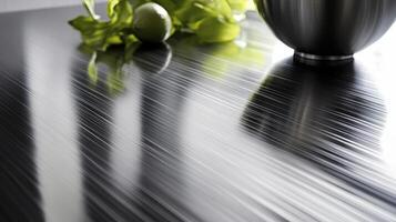 Brushed Metal Surface With Lime And Bowl photo