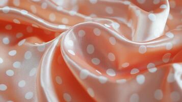Peach Satin Fabric With White Polka Dots Draped Softly photo