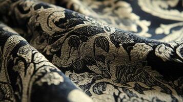 Black and beige damask fabric texture detail photo