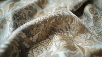 Elegant Embroidered Fabric Draped Softly Showing Detail photo