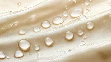 Water droplets on beige textured fabric surface photo