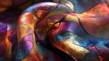 Colorful iridescent fabric draped in soft folds photo