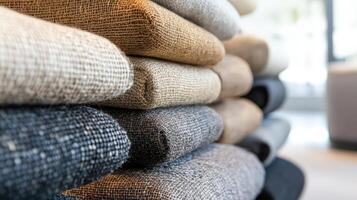 A Stack of Neutral Colored Fabric Samples photo