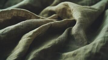 Draped Olive Green Linen Fabric Texture photo
