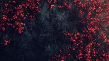 Crimson leaves climbing a dark textured wall photo