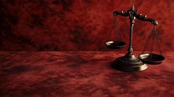 Antique Scales Of Justice On Dark Red Surface photo