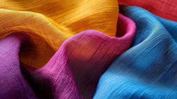 Colorful silk fabric draped in elegant folds photo